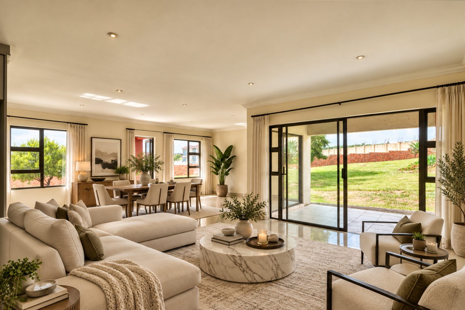 After: the same living room, virtually staged
